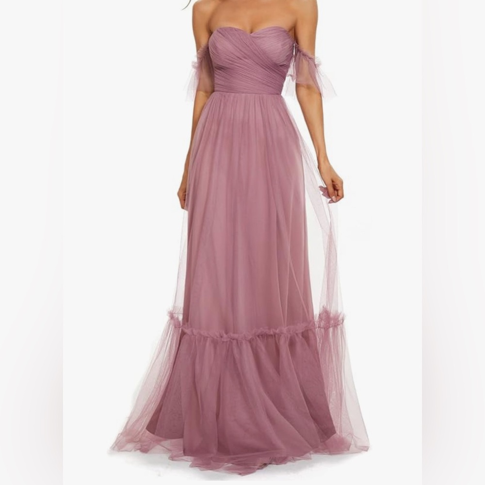 Mauve Tulle Floor-Length Evening Dress